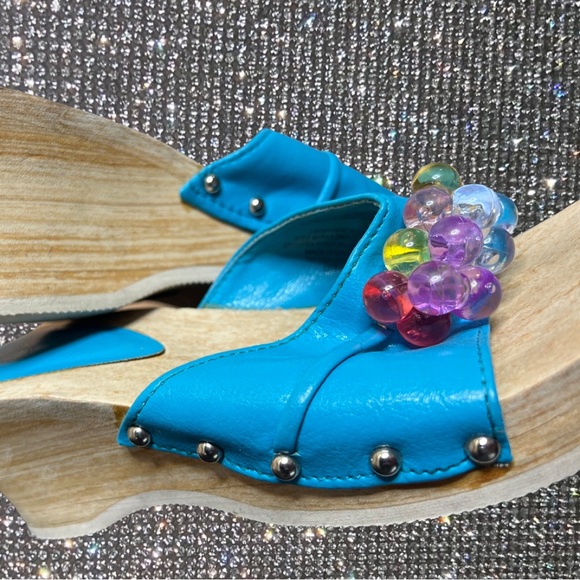 Bubblegum sandals vintage 80s 90s blue studded wedge heeled slides blue y2k - Picture 5 of 10